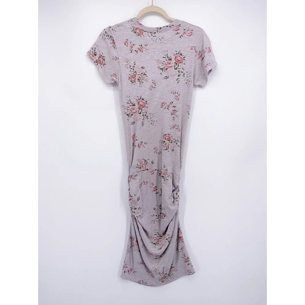 Monrow S Grey Floral Maternity Sheath Short Sleeve Midi Tube Bodycon Cotton $165 - Picture 3 of 7